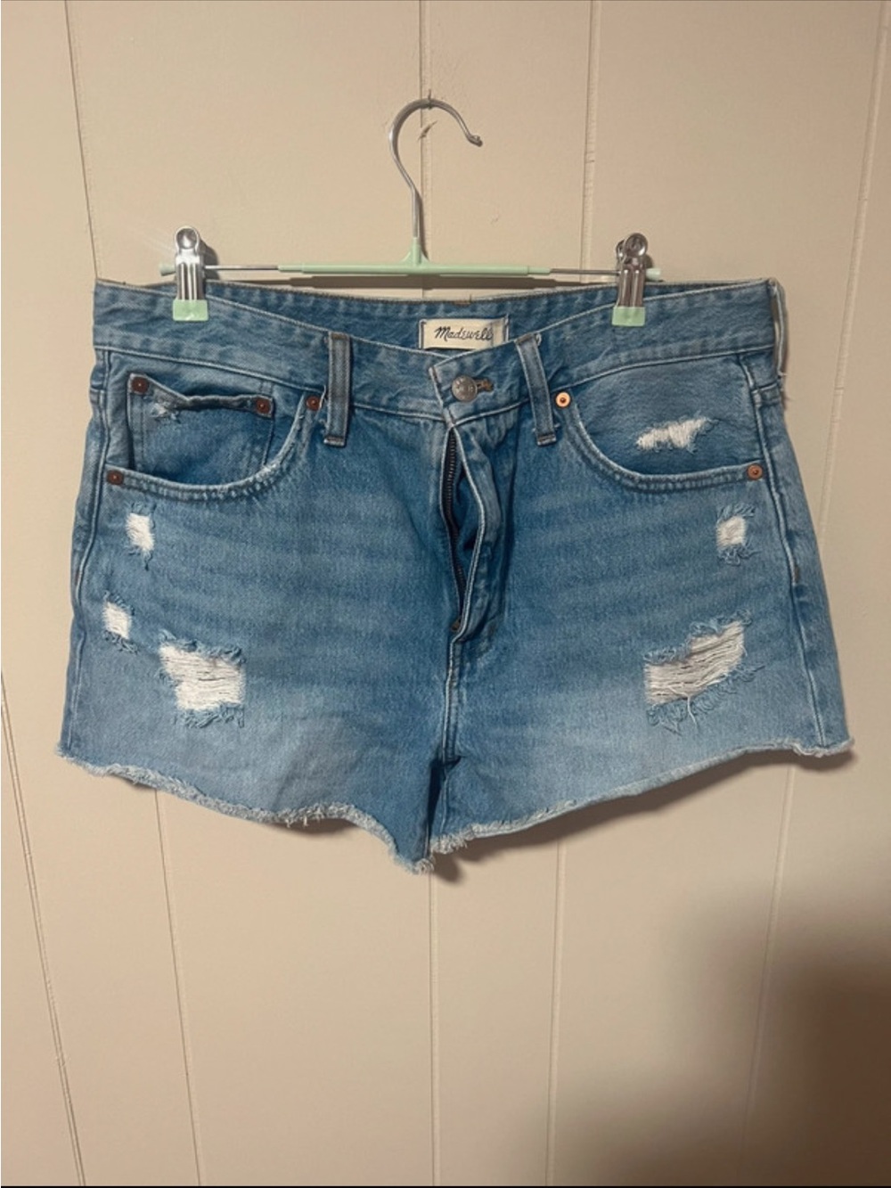 Madewell Light Blue Ripped Denim Cutoff Shorts